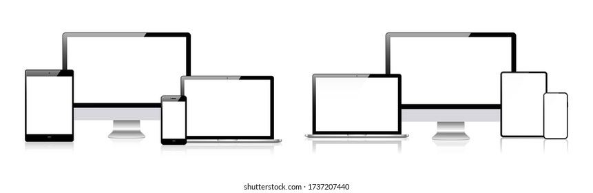 Conjunto de computadoras, laptops, smartphones con pantallas vacías. Ilustración del vector