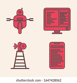 Set Computer api interface, Robot, Computer monitor screen and Antenna icon. Vector