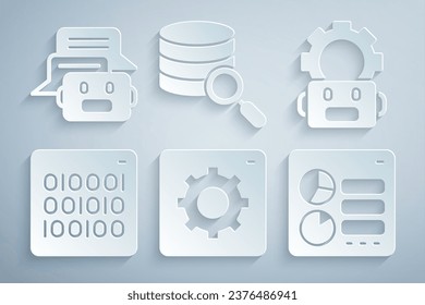 Set Computer api interface, Robot setting, Binary code, Server and Chat icon. Vector