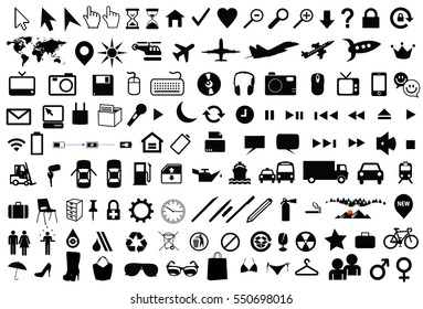 Set of computer button and pictogram black vector