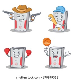 Set of computer character with cowboy baseball boxing basketball
