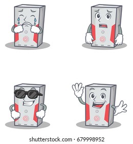 Set of computer character with crying afraid cool waving