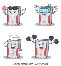 Set of computer character with ice cream fitness sailor diving