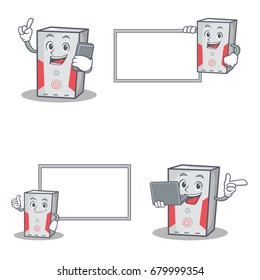 Set of computer character with phone laptop board
