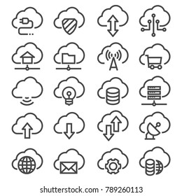 Set of Computer Cloud Related Vector Line Icons