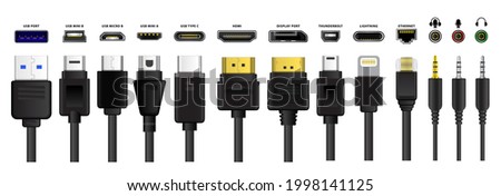 set of computer connectors or usb universal connector symbols or various usb plug connector mini micro lightning type concept.  eps vector Stock photo © 