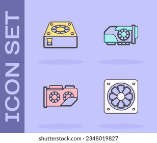 Establece el refrigerador de PC, , Tarjeta gráfica de vídeo e icono. Vector
