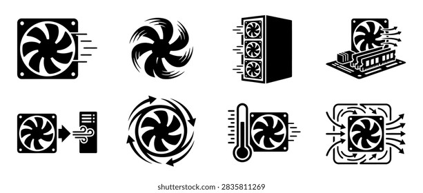Set of computer cooling fan vector icons