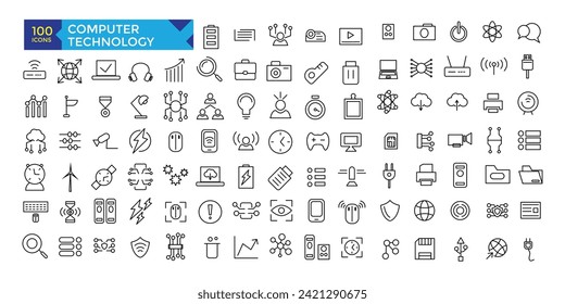Set of computer data processing icons. technology icons.