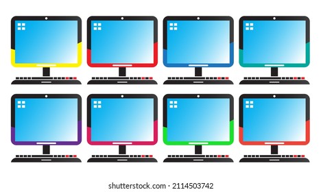 Set von Computer-dekstop bunt einzeln auf weißem Hintergrund. Geeignet für Design, Logo, Anwendung, Präsentation, Benutzeroberfläche