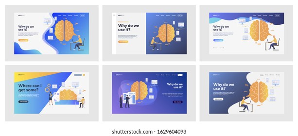 Set of computer engineering for business. Flat vector illustrations of men and women doing brainstorm. Software technology and statistics concept for banner, website design or landing web page