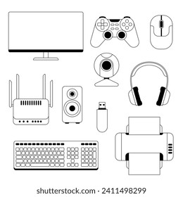 Set of computer equipment. Gaming technology and work devices.