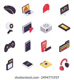 Set of Computer Equipment Isometric Icons 

