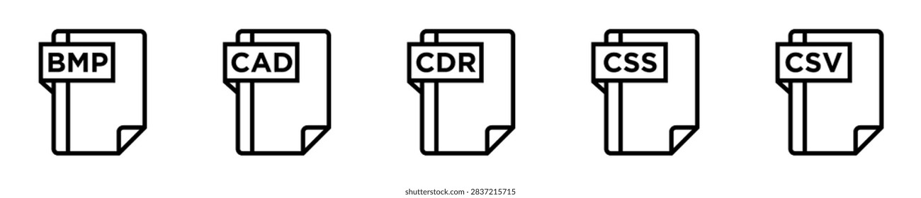 Set of computer file format icons including BMP, CAD, CDR, CSS and CSV document types