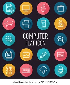 set of computer flat icon isolated on black background 