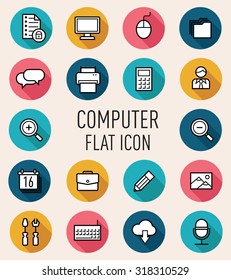 set of computer flat icon isolated on peach background 