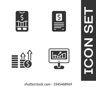 Set Computer with growth graph, Mobile stock trading, Financial and dollar and Business finance report icon. Vector