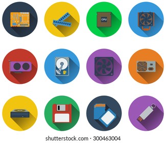 Set Of Computer Hardware Icons In Flat Design