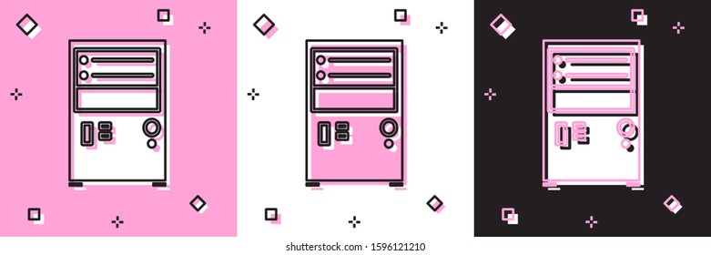 Set Computer icon isolated on pink and white, black background. PC component sign.  Vector Illustration