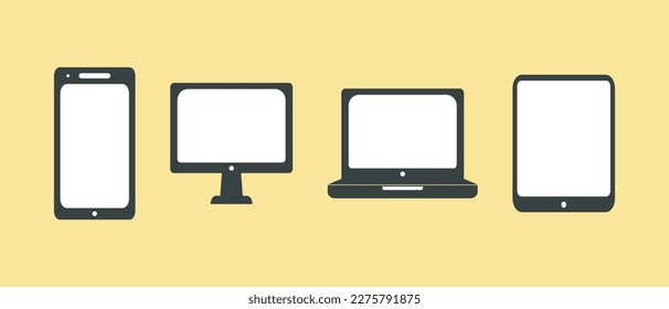 Set of computer icon. Icon set of computer, mobile, laptop, monitor. Vector illustration. Modern technology concept icon.