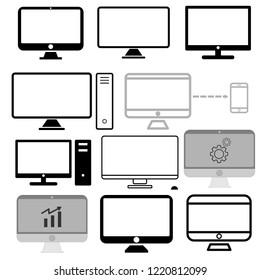 set of computer icon ,pc icon on white background, flat icon,esp10