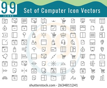 Conjunto de ícones de computador vetores Linha Ícones