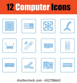 Set of computer icons. Blue frame design. Vector illustration.