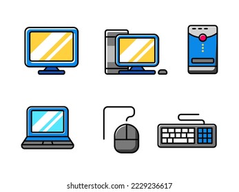 Set of computer icons with colorful design isolated on white background.  Simple computer vector illustration