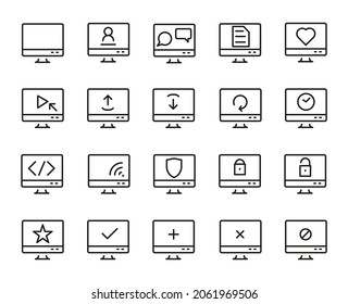 Set of Computer Icons Isolated On White Background. Monitor Symbols, Vector Illustration