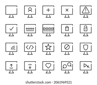 Set of Computer Icons Isolated On White Background. Monitor Symbols, Vector Illustration