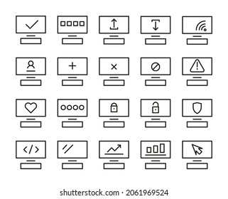 Set of Computer Icons Isolated On White Background. Monitor Symbols, Vector Illustration