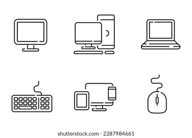 Set of computer icons in line style isolated on white background