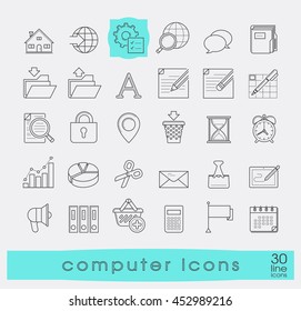 Set of computer icons. Line icons for web and communication technology. Collection of premium quality linear icons. 