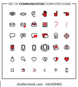 Set of computer icons with media and communication symbols. Can be used forOnline Dating