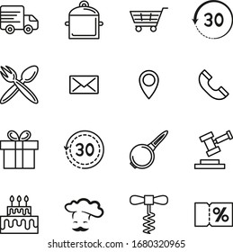 Set of Computer Icons of Online Cookware Store, Various Black Pictogram Signs, Isolated on White. Vector