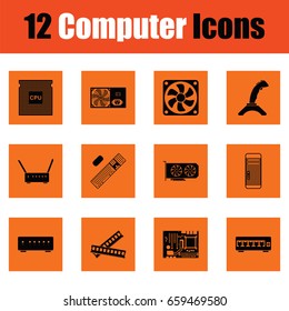 Set of computer icons. Orange design. Vector illustration.