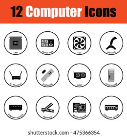 Set of computer icons.  Thin circle design. Vector illustration.