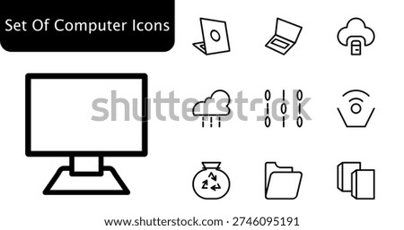 set of computer icons, Vintage Line Art Icons Minimalist Hardware Lineup for Web Design, old computer icons,  icons images,