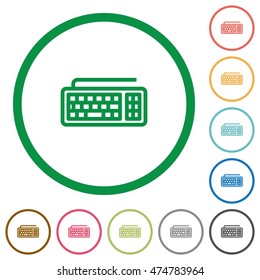 Set of computer keyboard color round outlined flat icons on white background