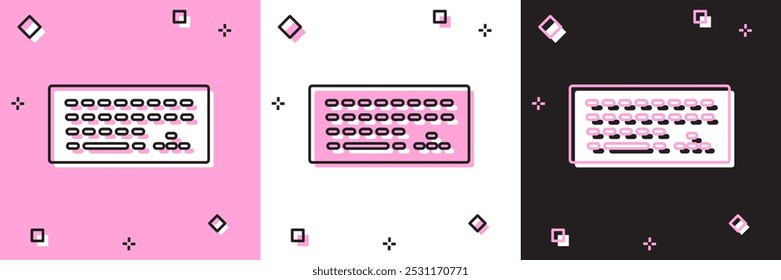 Set Computer keyboard icon isolated on pink and white, black background. PC component sign.  Vector