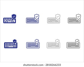 Set of computer keyboard icons with security shield symbols for digital protection