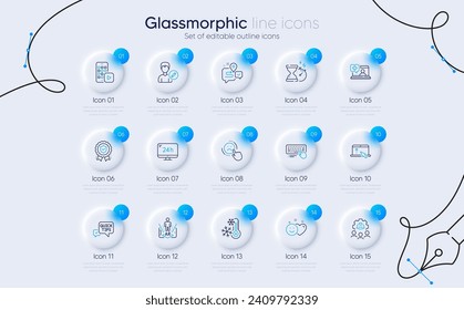 Set of Computer keyboard, Medical help and Augmented reality line icons for web app. Quick tips, Journey, Dislike icons. Smile, Edit person, Engineering team signs. Insurance medal. Vector
