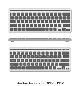 A set of computer keyboards in gray color, 2 types and a front view. A modern image of a computer keyboard. Flat vector illustration
