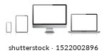 Set of computer, laptop, tablet and phone in realistic vector style.