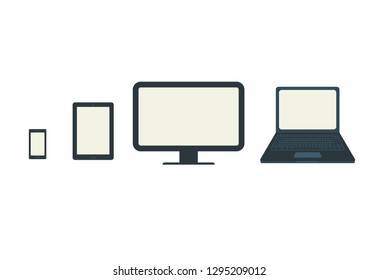 Set of computer, laptop, tablet and smartphone icons