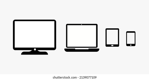 Set of computer, laptop, tablet and smartphone icons. Electronic devices icons.