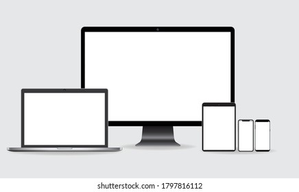 Set of computer mac tablet phone in vector format