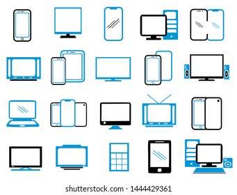 Set of computer, mobile phone, and television icon vector, electronic symbol design, lcd touch screen illustration icons collection in white backgrond