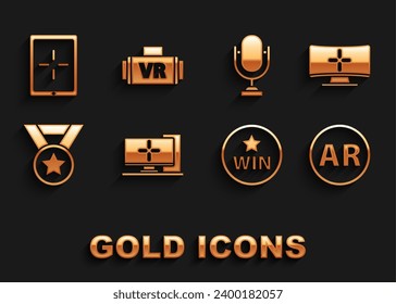 Set Computer monitor, Ar, augmented reality, Medal, Microphone, Tablet and Virtual glasses icon. Vector