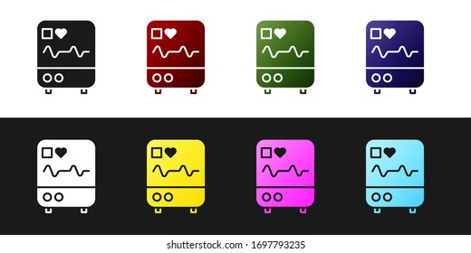 Set Computer monitor with cardiogram icon isolated on black and white background. Monitoring icon. ECG monitor with heart beat hand drawn. Vector Illustration